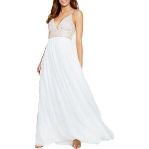 TLC Say Yes to the Prom Dress White Chiffon Pearl Beaded Sleeveless Maxi Ivory